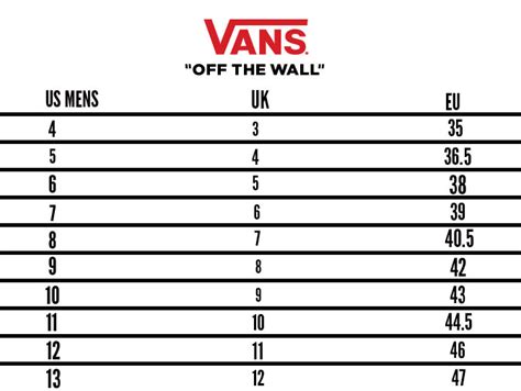 Vans Size Chart Inches