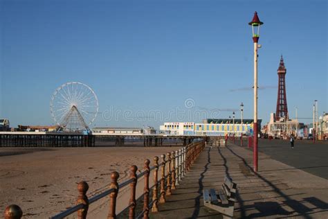 Blackpool Central Pier, Ferris Wheel, Promenade and Tower. Stock Image ...