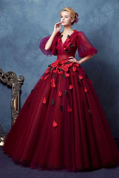 Dark Red Victoria Ball Gown with Rose Petal X2008 in 2021 | Red ball ...