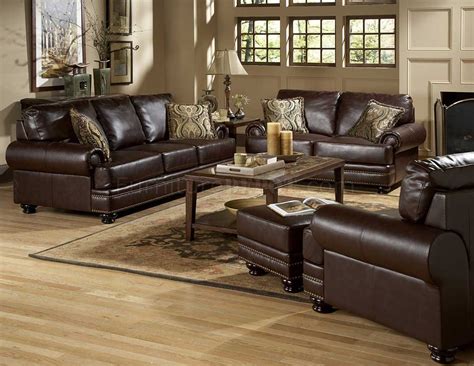 9854 Bentleys Sofa Set in Rich Brown Leather by Homelegance