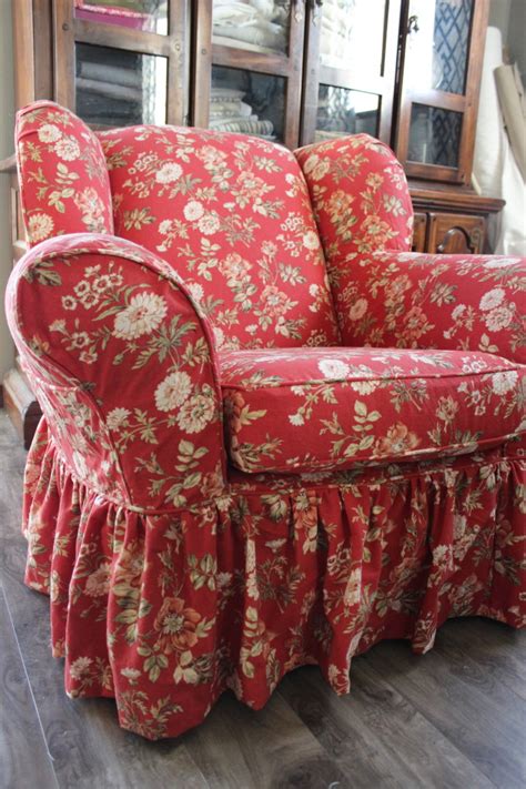 Red Floral Chair - Slipcovers by Shelley