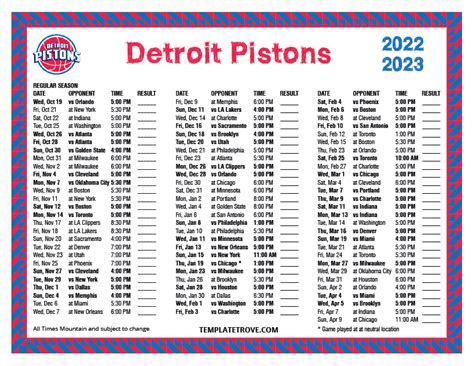 Printable 2022-2023 Detroit Pistons Schedule