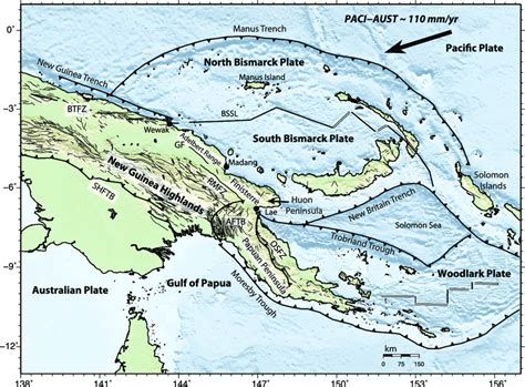 Tectonic setting of the Papua New Guinea region. Topography and ...