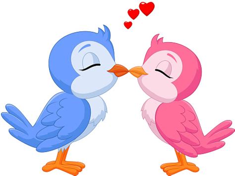 Cartoon Two Love Birds Kissing Stock Illustration - Download Image Now ...