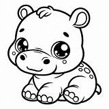 Adorable Baby Hippo Coloring Page Free Printable For Kids  Premium AI sketch template