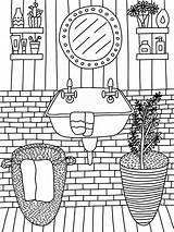 Toilet Interior coloring Page Hand Drawn bathroom With Sink  sketch template