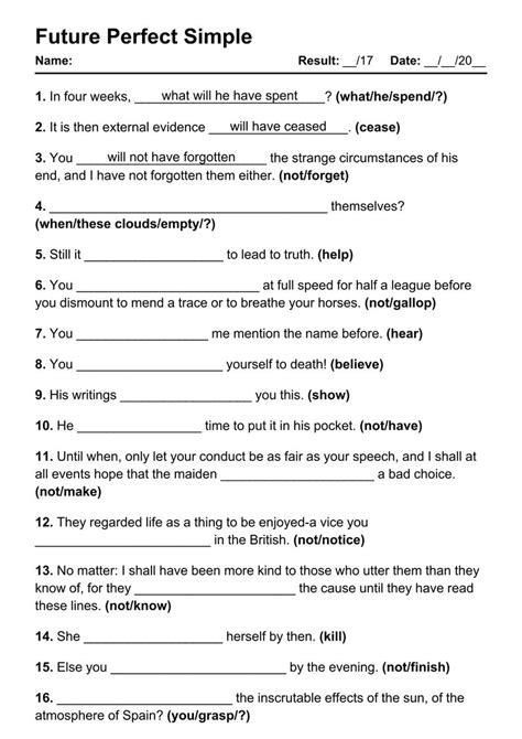 Future Perfect Exercises PDF Worksheet with Answers - Test 1 in 2024 | Future perfect, English ...