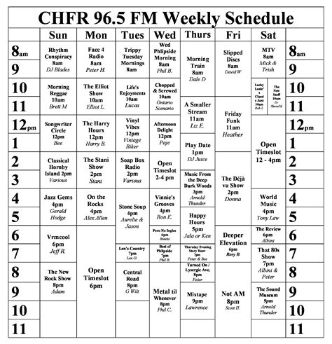 Radio Schedule-web - CHFR, Hornby Island Radio