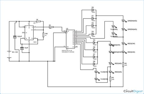 Traffic Light Circuit Diagram using 555 Timer IC