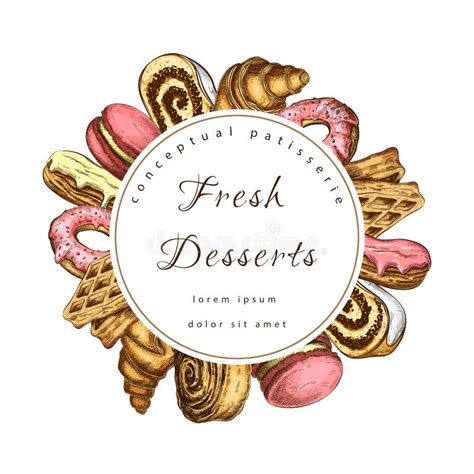 Vector Bakery or Pastry Label, Round Composition, Badge with Sweet ...