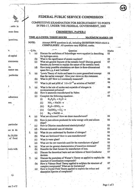 CSS – Chemistry Past Papers of Year 2003