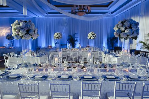 Blue and white wedding in Hunter Ballroom Wedding Reception by Botanica ...