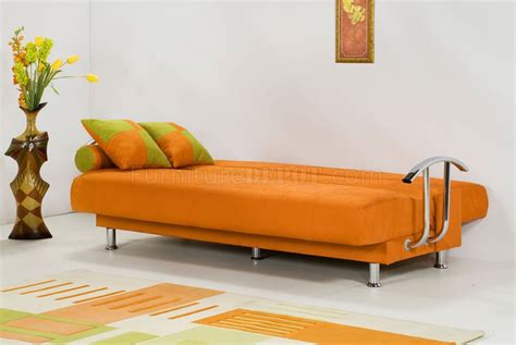 Orange Micrifiber Modern Covertible Sofa Bed w/Optional Chair