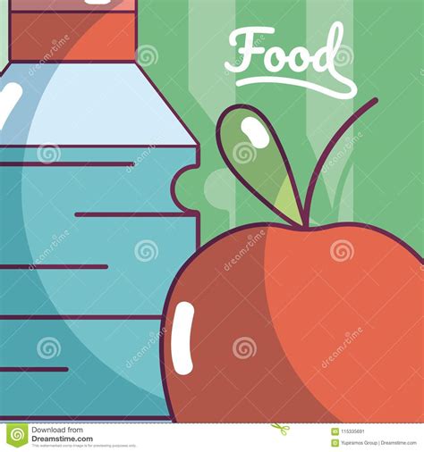 Water bottle and apple stock vector. Illustration of foodstuff - 115335691