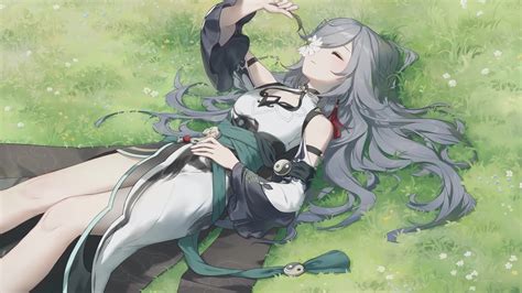 Fu Hua Lying On Grass Honkai Impact 3 Live Wallpaper - WallpaperWaifu