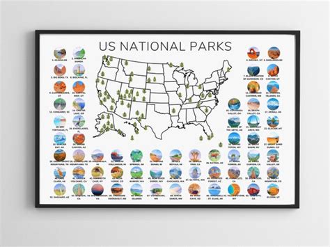 National Park Poster US National Parks Map Checklist Gift - Etsy