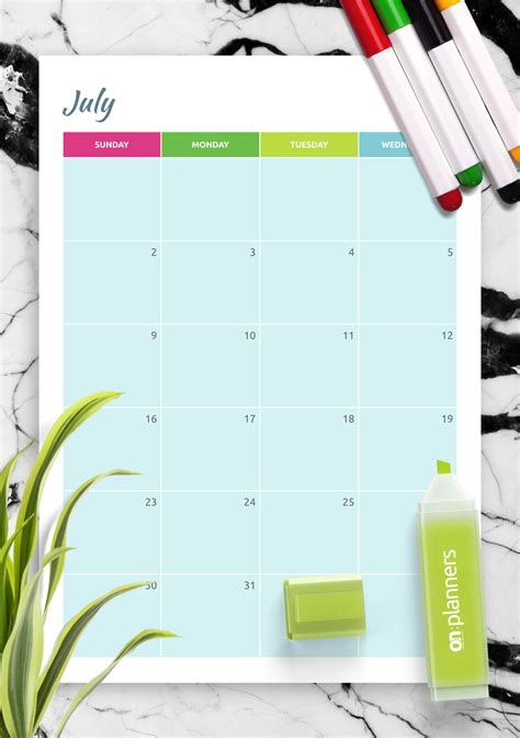 Download Printable Colorful monthly calendar PDF