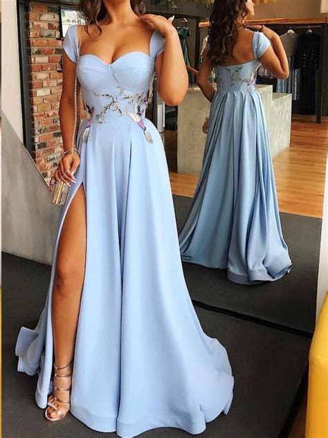 Beautiful Prom Dresses Sweetheart Cape Sleeve A Line Long Deep Slit Pr – Anna PromDress