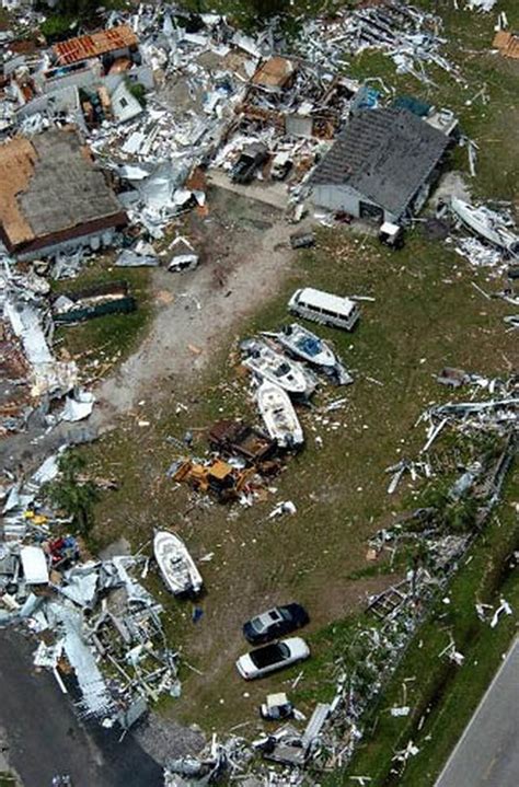 Damage from Hurricane Charley is seen at a mobile home park in Punta ...