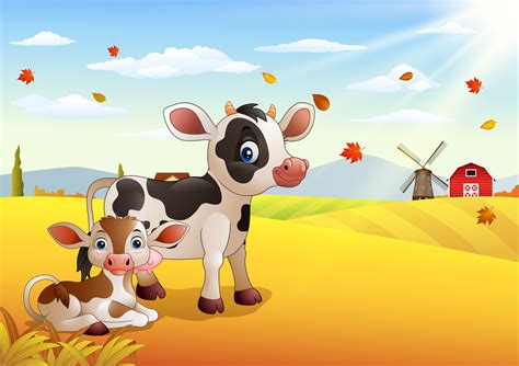 Cartoon cow with calf in the autumn weather 9693812 Vector Art at Vecteezy