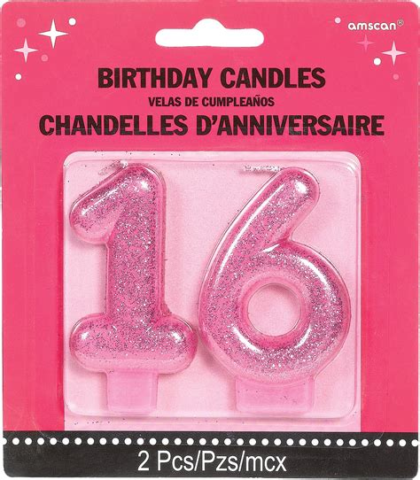 Glitter Pink Number 16 Birthday Candles, 2-pc | Party City