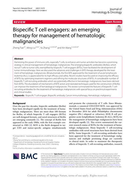 (PDF) Bispecific T cell engagers: an emerging therapy for management of hematologic malignancies