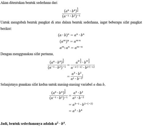 Bentuk sederhana dari (a^(6)⋅b^(4))^(1/2)/(a^(−1)⋅...