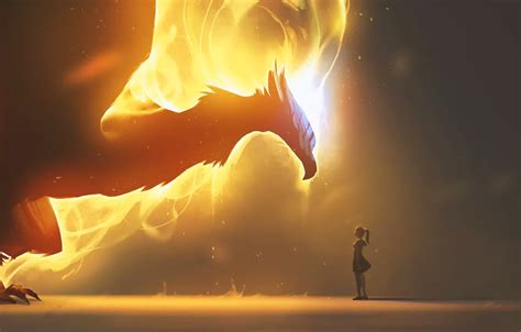 Wallpaper fire, girl, fantasy, Dragon, wings, artwork, fantasy art ...