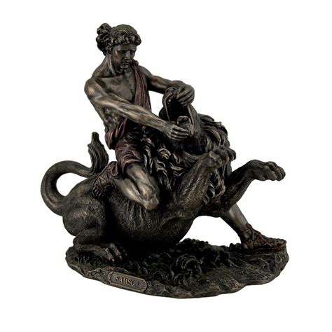 Samson Fighting Lion Bronze Finish Statue 9 Inch Statues - Tanga