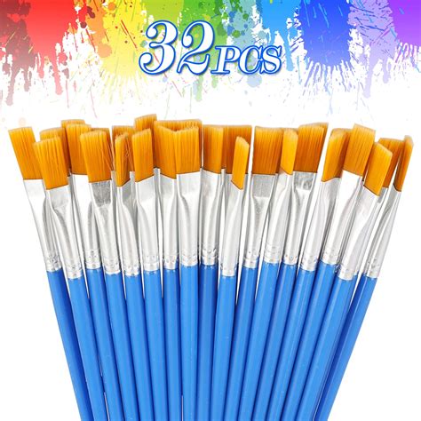 32 Pcs Flat Paint Brushes Set, Nylon Hair Small Brush Bulk for Detail Painting, Acrylic Oil ...