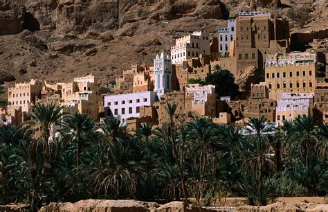 Typical Hadramawt Village With Date Plantation In Foreground, Wadi Daw'an, Yemen Photograph by ...