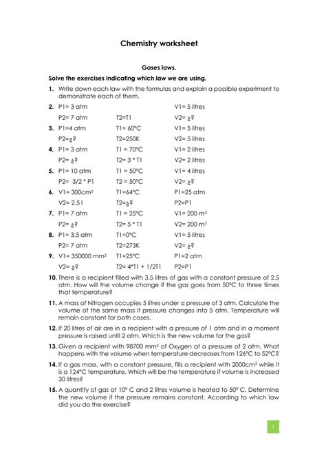 Chemistry worksheet worksheet