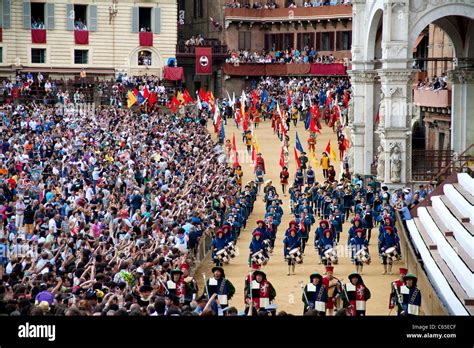 Palio di Siena 2011, July 2. Horse race: historical reenactment and parade, Piazza del Campo ...