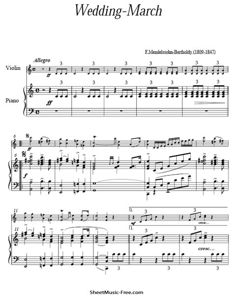 Wedding March Sheet Music Mendelssohn - ♪ SHEETMUSIC-FREE.COM