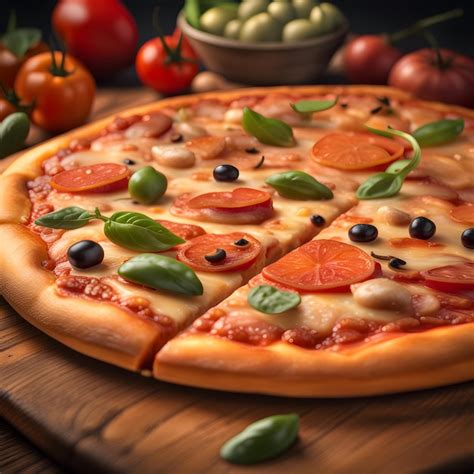 Premium AI Image | Delicious sliced pizza with cheeseham and olives