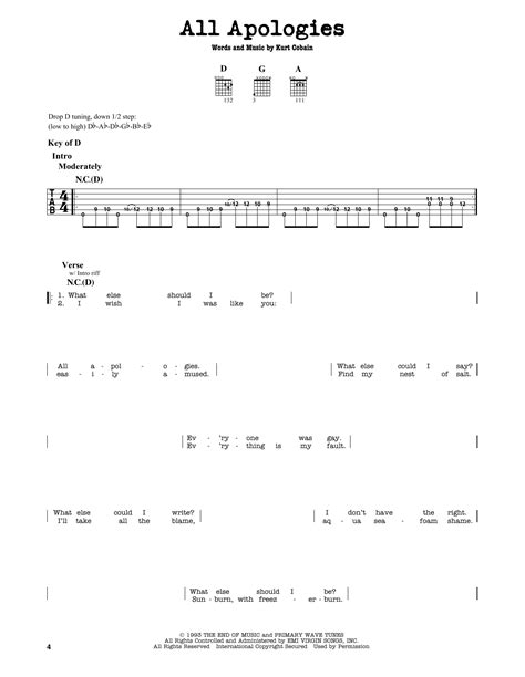 All Apologies by Nirvana - Guitar Lead Sheet - Guitar Instructor