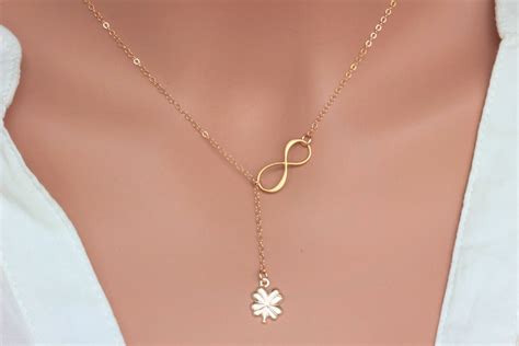 Four leaf clover Necklace - 4 leaf Infinity Lariat Y necklace ...