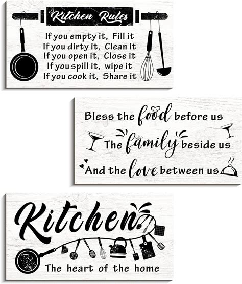 Amazon.com : Buecasa Farmhouse Funny Kitchen Rules Sign - Rustic Kitchen Wall Art Decor ...