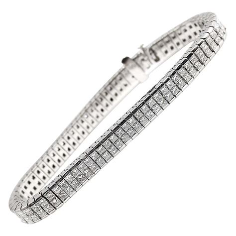 Platinum Rounds and Baguettes Diamond Tennis Bracelet at 1stDibs