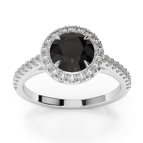 Gold / platinum round cut black diamond with diamond engagement ring ...