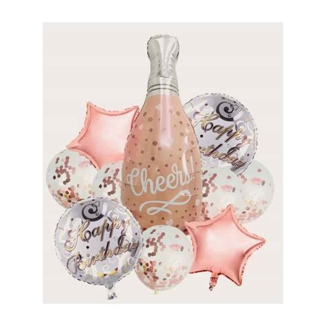 Happy Birthday Champagne Balloon Bouquet - 10 Piece - Pretty Party Shop