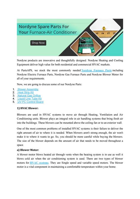 Nordyne Spare Parts For Your Furnace-Air Conditioner by PARTSAPS - Issuu