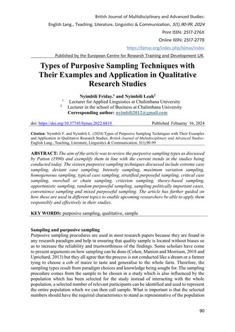 (PDF) Citation: Nyimbili F. and Nyimbili L. (2024) Types of Purposive Sampling Techniques with ...