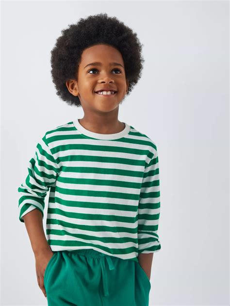 John Lewis ANYDAY Kids' Breton Stripe Long Sleeve T-Shirt, Green at John Lewis & Partners