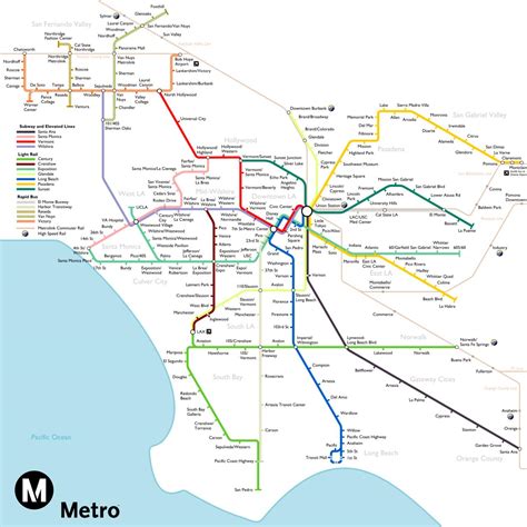 LA mapa do metropolitano - LA mapa do sistema de metrô (Califórnia - EUA)