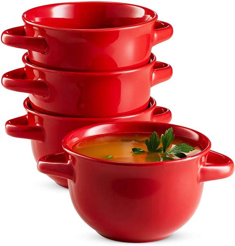 Kook Soup Bowls Crocks with Handles, 18 oz, Set of 4, Red - Walmart.com ...