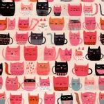 Pink Cat In Mug Seamless Pattern Free Stock Photo - Public Domain Pictures