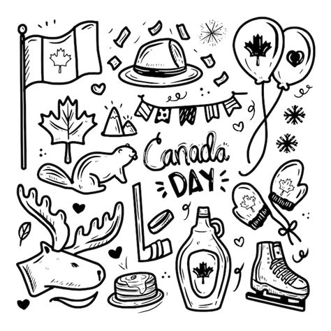 Premium Vector | Canada day icon doodle drawing set collection