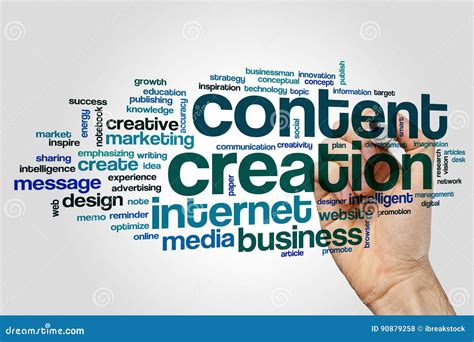 Content Creation Word Cloud Concept on Grey Background Stock Photo - Image of design ...