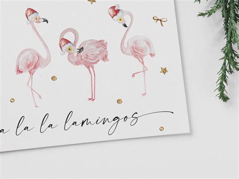 Christmas flamingo holiday card funny printable Christmas | Etsy